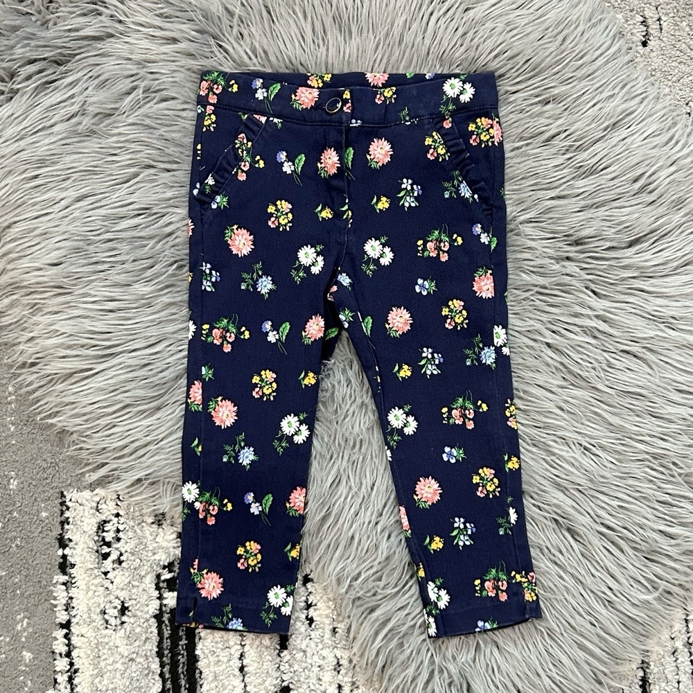 Janie & Jack Girls Navy Spring Floral Ruffle Pocket Pants NEW‎ Size 2T
